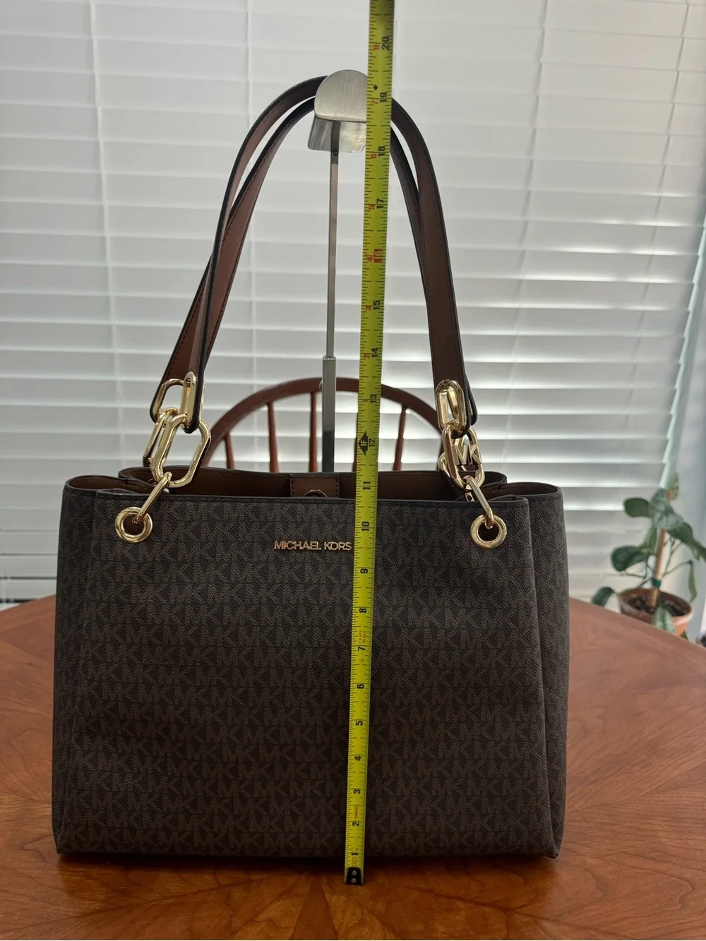 Michael Kors Brown MK Logo Shoulder Bag with Gold Hardware